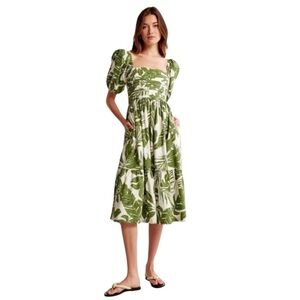 Abercrombie & Fitch Green Leaf Print Midi Dress